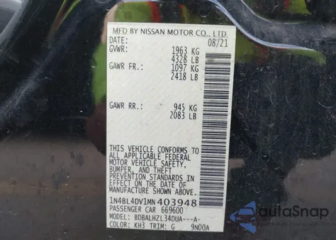 2021 Nissan Altima Sv Fwd z USA, uszkodzony, nr VIN 1N4BL4DV1MN403948